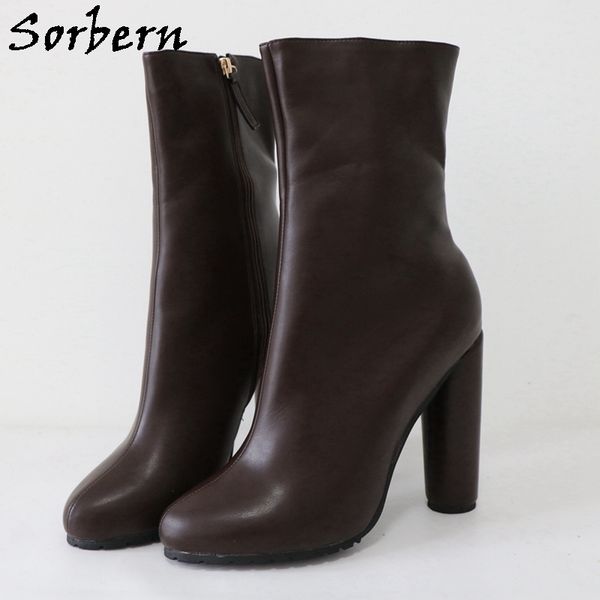 

sorbern ankle boots for womens round heels botines mujer zippper side plus size eu34-48 booties custom color, Black