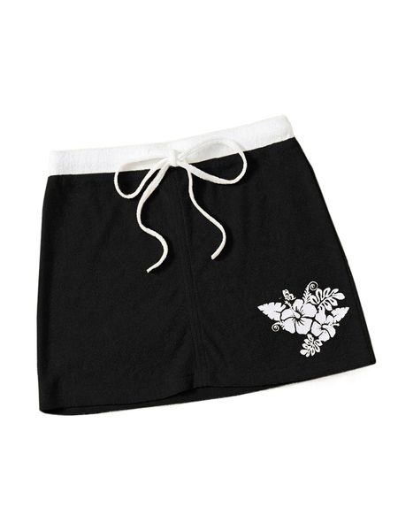 

floral print drawstring waist bodycon skirt j4vq#, Black