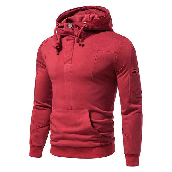 

men's casual shirts autumn and winter men's solid color multi pocket hooded sweater youth large sports casual 0bew, White;black