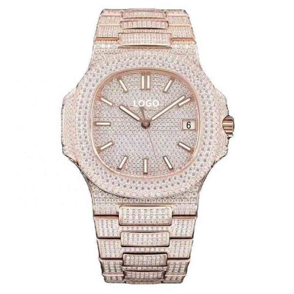 

luxury watches for mens pate philipp watch 40mm 324 mechanical movement gypsophila ice cube diamond watch, Slivery;brown