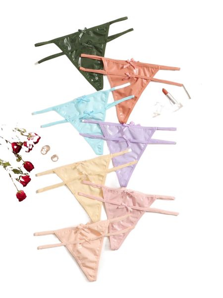 

7pack cut-out bow front thong a75b#, Black;red