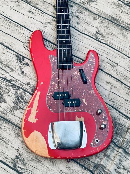 

custom aged relic electric bass guitar, candy apple jazz