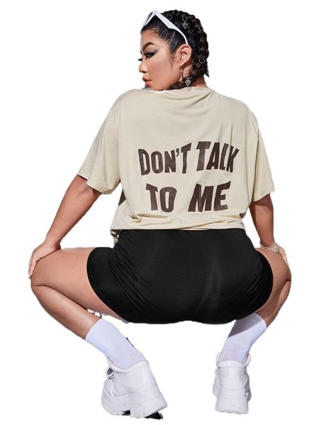 

plus slogan graphic drop shoulder tee 365r#, Black