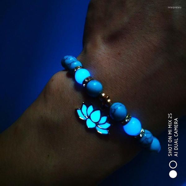 Bracelets de charme brilhando luminosa na pulseira OM em forma de flor de lótus para mulheres ioga budismo de oração natural de joalheria