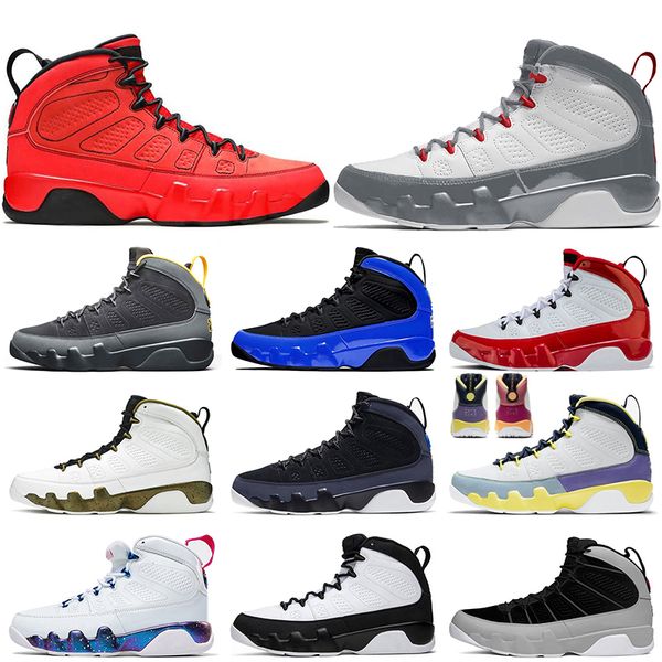 

mens fire red 9s basketball shoes jumpman 9 particle grey chile red change the world university gold statue space jam trainers sports