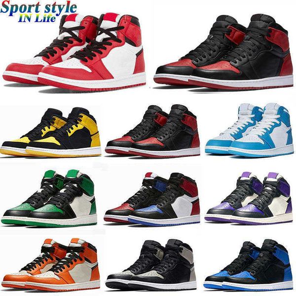 

new jumpman 1 1s og high basketball shoes pine green black court purple royal bred toe nc obsidian unc game sneakers trainers top