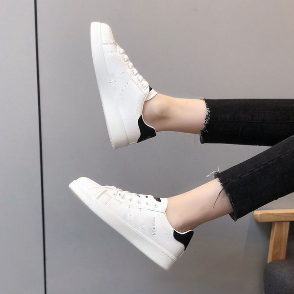 

fashion white leather women chunky sneakers white shoes lace up tenis feminino zapatos de mujer platform women casual shoe 2022, Black