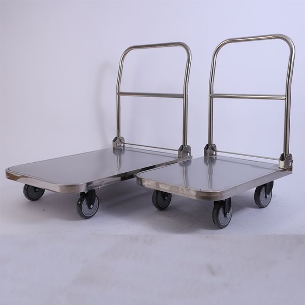

factory stainless steel flatbed portable folding flatbed warehouse trolley
