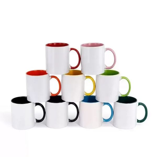 10 colori in bianco sublimazione tazza in ceramica manico colore colore all'interno tazza vuota trasferimento fai da te pressa a caldo stampa tazza d'acqua per mare 0609