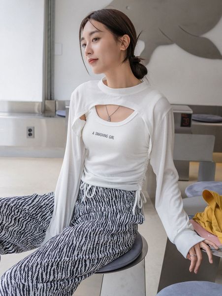 

dazy 2 in 1 cut out drawstring side tee u0sf#, White