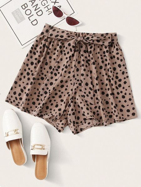 

dalmatian print knot front shorts a1by#, White;black