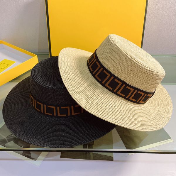 Cappelli a secchiello a tesa larga Donna Summer Holiday Cappello di paglia a treccia di erba Designer di lusso F Sunhat Cappelli aderenti Casquette di moda all'aperto