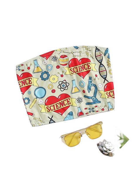 

letter and heart print crop tube d4bx#, White