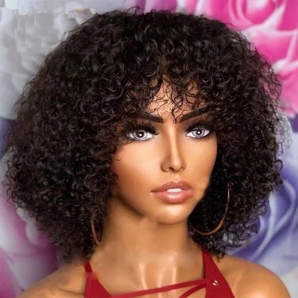 Jerry Curl Pixie curto corte Bob Human Hair Wig com franja Fringe Non Lace Front Wigs para Mulher Black Mulher Remy
