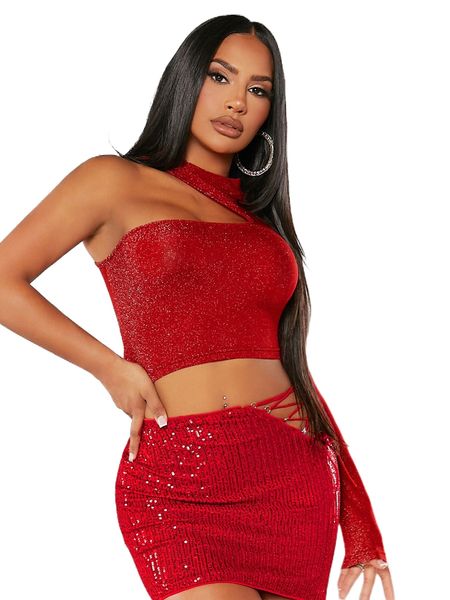 

sxy lace-up backless asymmetrical neck metallic crop 97ox#, White