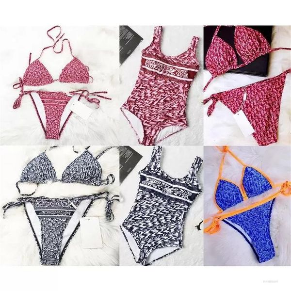 

womens bikini swim wear beach bikinis summer split swimsuit fashion letter printed strappy siamese split style swimwear one p237g