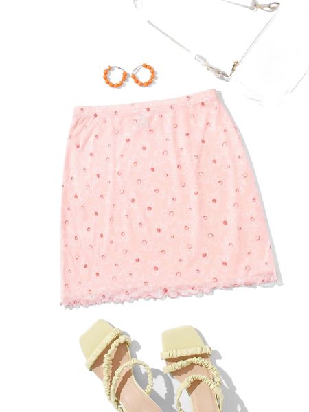 

lettuce trim floral mesh skirt h15r#, Black