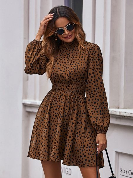 

all over print shirred waist dress l7ir#, Black;gray