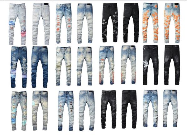 Lila Markenjeans 40 Rabatt ~ Herrenjeans Mode Herren Cool Style Luxus Designer Denim Hose Distressed Ripped Biker Schwarz Blau Jean Slim Fit Motorrad Größe 28-40