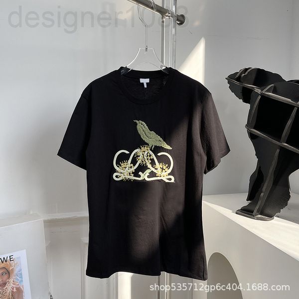 

women's t-shirt designer [correct version]luo's new summer bird flower embroidery short sleeve plant t-shirt c34t, White