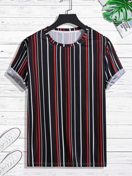 

men vertical striped tee g8lb#, White;black