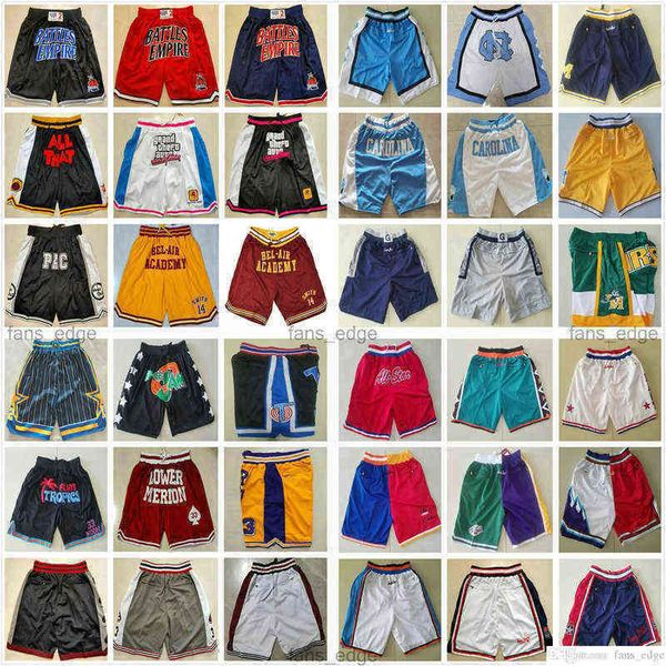 

high school basketball shorts movie just men don zipper pockets all team retro sweatpants hip pop fashion pant stitched short ye, Black