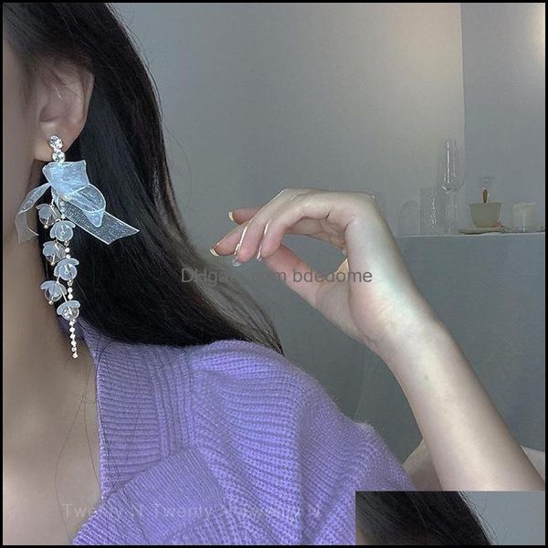 

dangle chandelier earrings jewelry fashion romantic chiffon bowknot flower tassel long for women 2022 n dhxui, Silver
