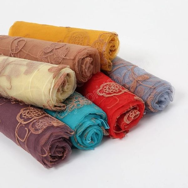 

summer georgette flowers embroidered long scarf hijabs elegant women party turban shawls headwear fashion beach headscrf scarves, Blue;gray