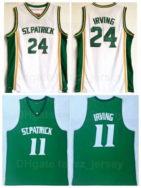 ST Patrick High School Basketball 24 Kyrie Irving Trikots 11 Farbe Weiß Away Green Team Nähte und Nähen Reine Baumwolle Atmungsaktiv Sport Top Qualität Herren Sale