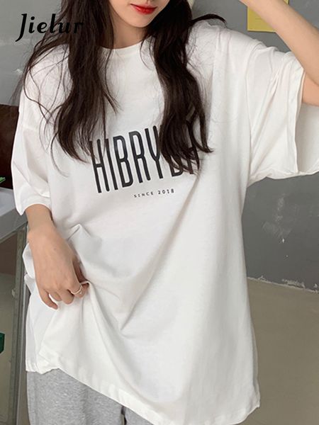 

jielur cotton letter print women t shirts cool summer fashion female tshirt white black short sleeve loose harajuku mxl 220615
