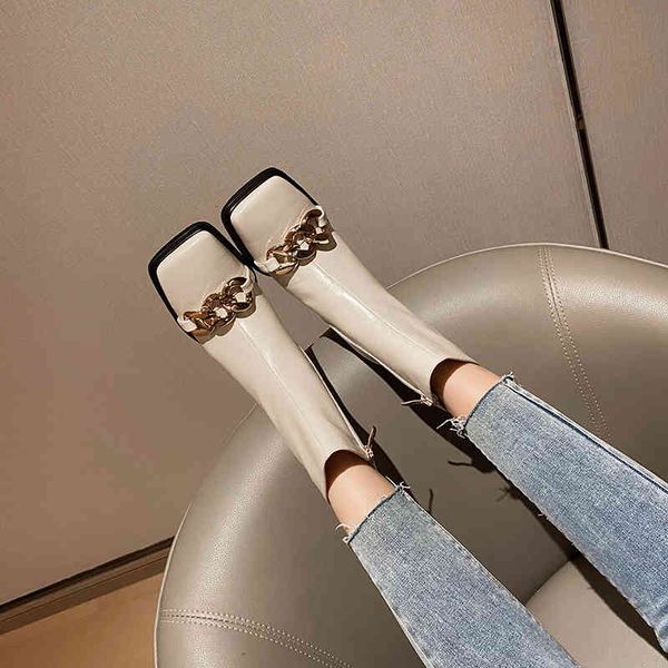 

boots french ugly cute big square toe short boots autumn and winter metal buckle ultra-high heel side zipper martin women lqe3, Black