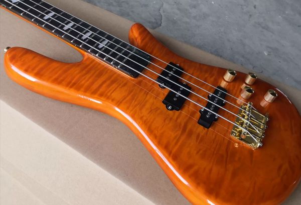 

4 string electric guitar bass body basswood quilted maple gold hardware
