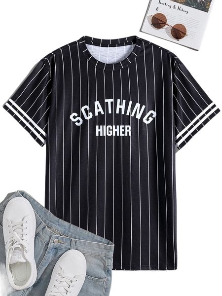 

men letter & striped print tee n2kb#, White;black
