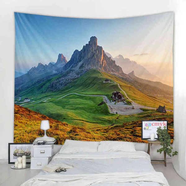 Tapestry Mountain Rolling Lake Landscape Wall Rugs Art Psychedelic Hanging Beac