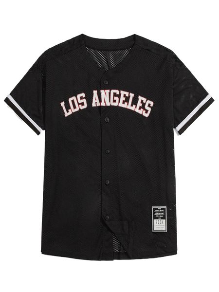 

men letter graphic striped cuff sports mesh shirt v1gr#, White;black