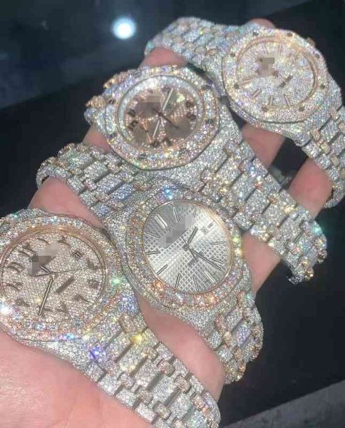 Luxusuhr für Herren, mechanisch, Diamant-Büste, voller Iced Out, VVS-Moissanit, Schweizer Marke, Genfer Armbanduhren