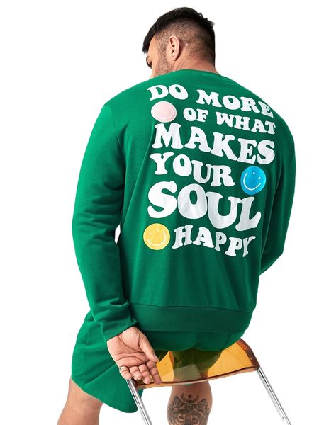 

extended sizes men slogan graphic drop shoulder pullover & sweatpants m2pz#, Gray