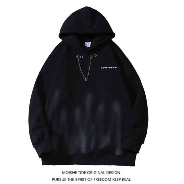 

moishe tide european and american high street dark print hoodie men's loose hip-hop gradual couple coat, Black