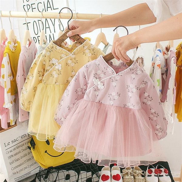 Stile cinese vestito da bambino a maniche lunghe nato infantile per bambini Anno Costume neonate principessa partito vestito cheongsam vestiti del bambino LJ201222