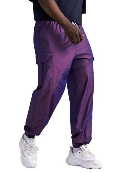 

extended sizes men flap pocket side drawstring waist cargo pants l6qm#, Black