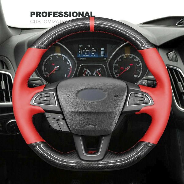 

diy custom soft red leather carbon fiber steering wheel cover for ford focus st