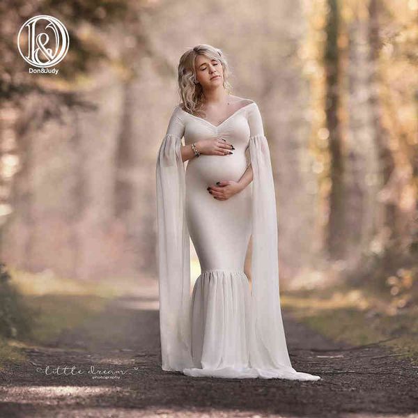 Langes, vollärmeliges Umstandskleid für Fotoshootings, weiche Baumwolle, Maxi-Umstandskleid, sexy Umstandsfotografie-Requisiten, Babyparty-Geschenk, G220309