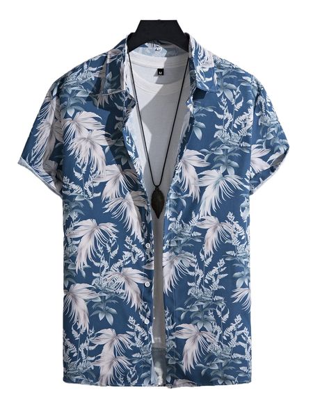 

men random tropical print button up shirt without tee q2gj#, White;black