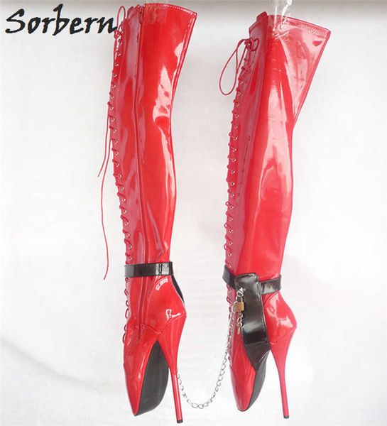 

sorbern custom color sm ballet high heels 18cm/" over the knee boots women gothic fetish high heel shoes new plus size, Black
