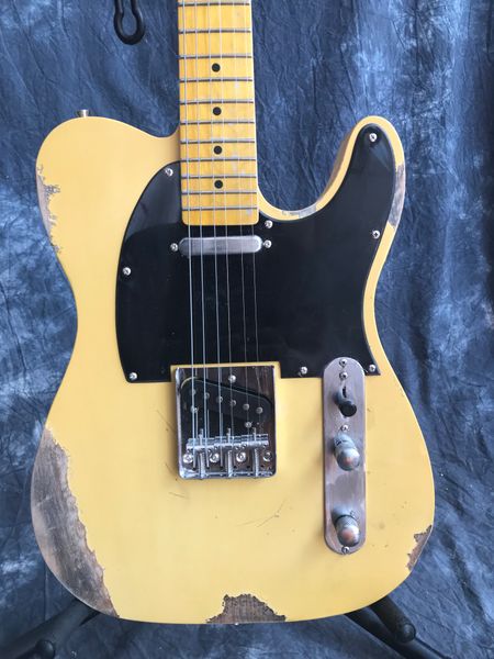 

chinese electric guitar t l alder body handmade heavy relic 6 strings yellow color custom shop