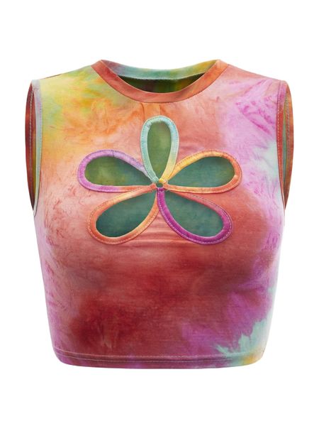

plus floral cut out tie dye tank s2rm#, Black