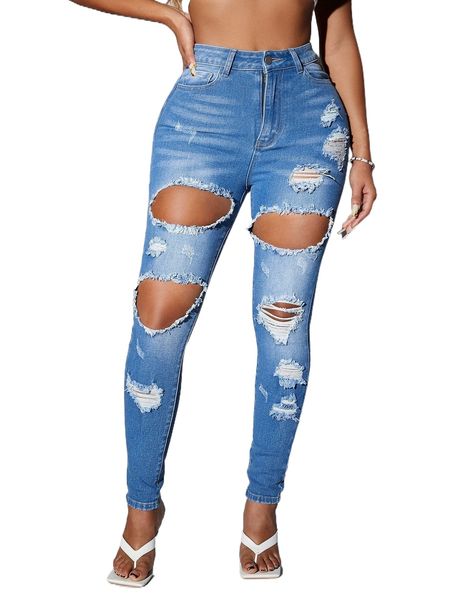 

sxy curvy high waist ripped skinny jeans 91tl#, Blue
