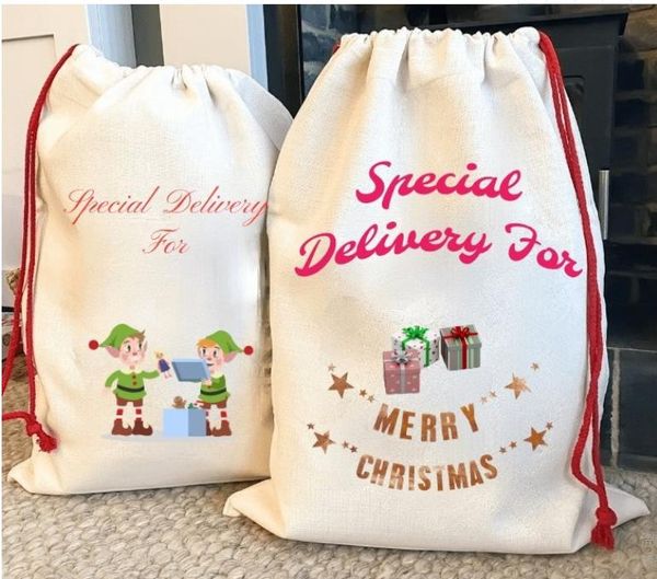 Sublimazione Blank Santa Sacks Borsa con coulisse personalizzata fai-da-te Sacchetti regalo di Natale Trasferimento di calore tascabile NUOVA nave DHL SN6690