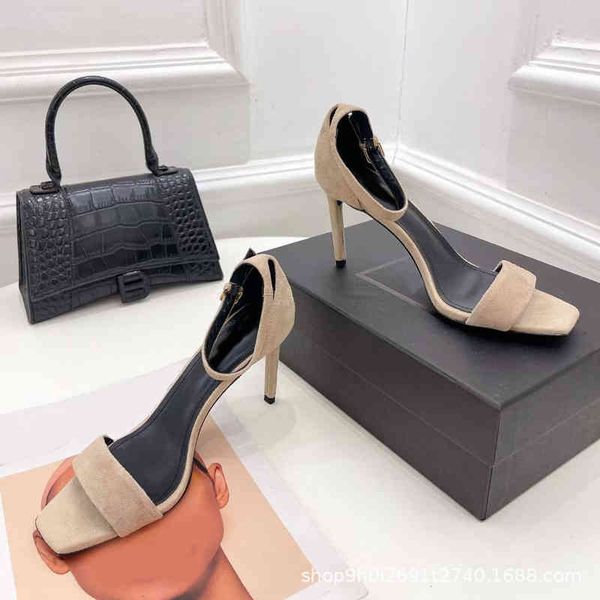 

sandals summer fashion black open toe flat belt buckle thin heel sandals women's versatile high heels eooj