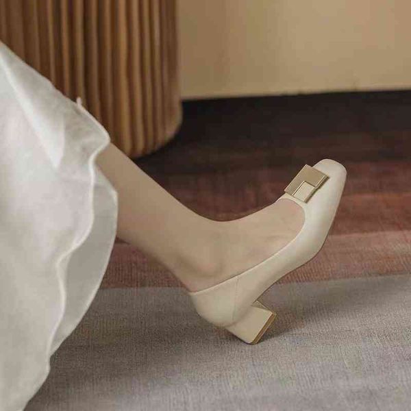 

sandals spring style thick heel middle temperament french square head small leather shoes shallow mouth high s versatile casual, Black